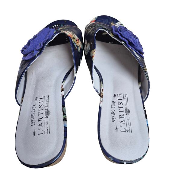 L'Artiste Isittora Blue Pink Floral Stack Heel Sandals Shoes 42 US  10 1/2 - 11 - Picture 3 of 5